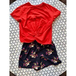 A New Day Orange Red Twist Front Tee Medium 100% Cotton Short Sleeve Top Elastic